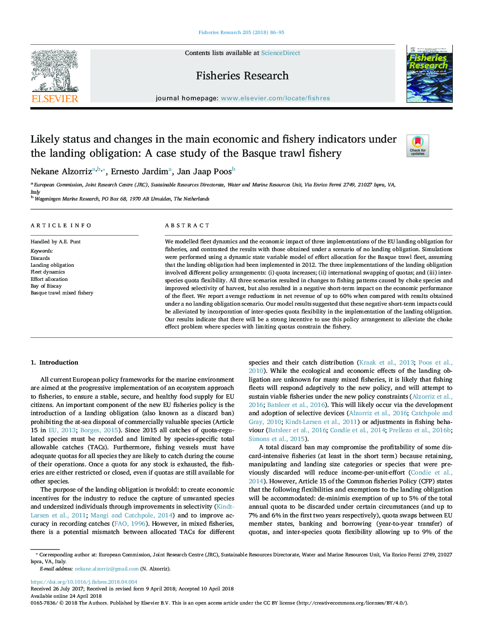 Likely status and changes in the main economic and fishery indicators under the landing obligation: A case study of the Basque trawl fishery