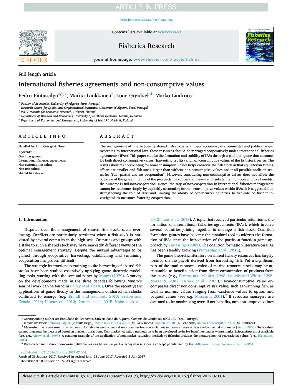 International fisheries agreements and non-consumptive values