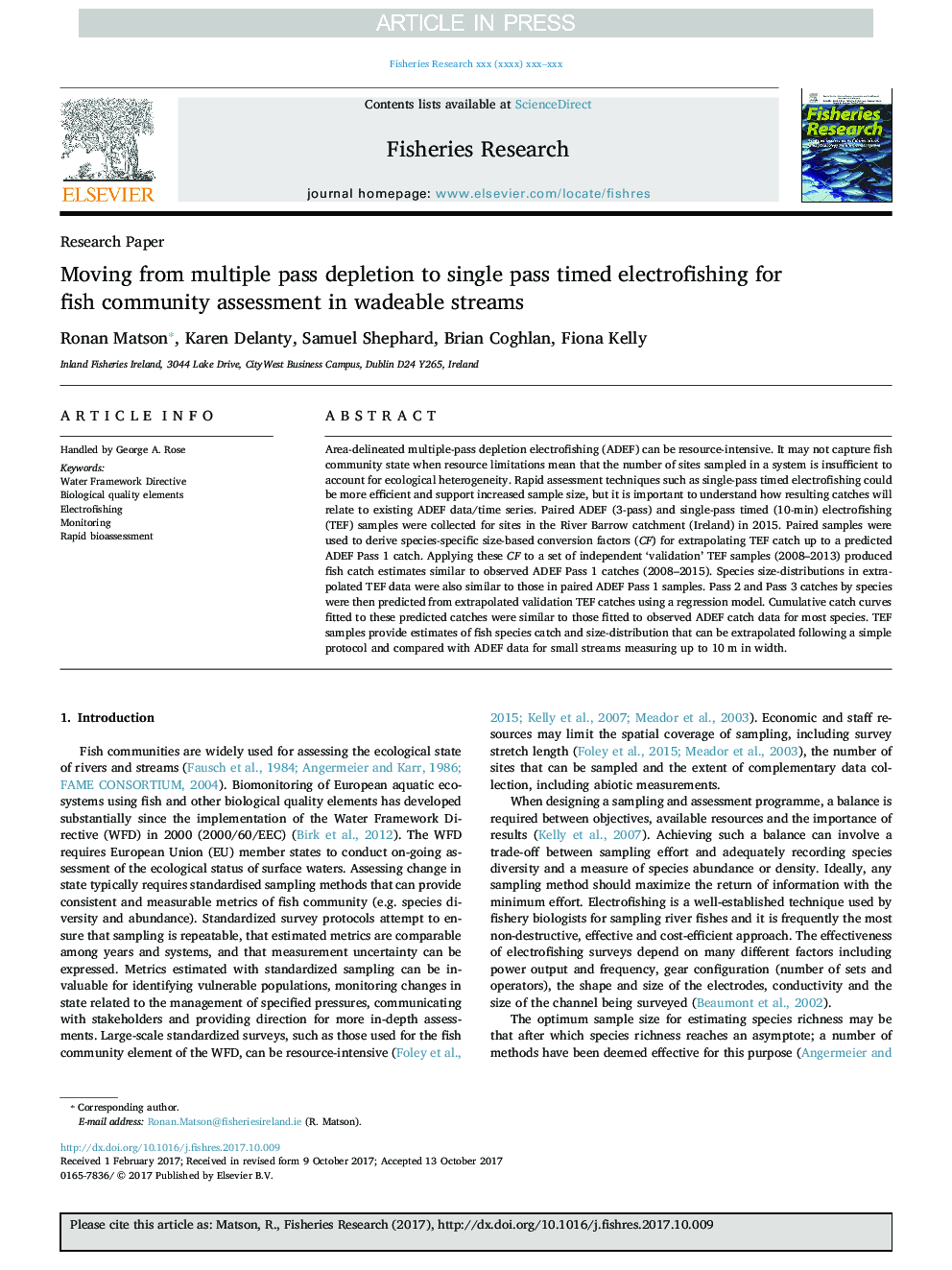 Moving from multiple pass depletion to single pass timed electrofishing for fish community assessment in wadeable streams