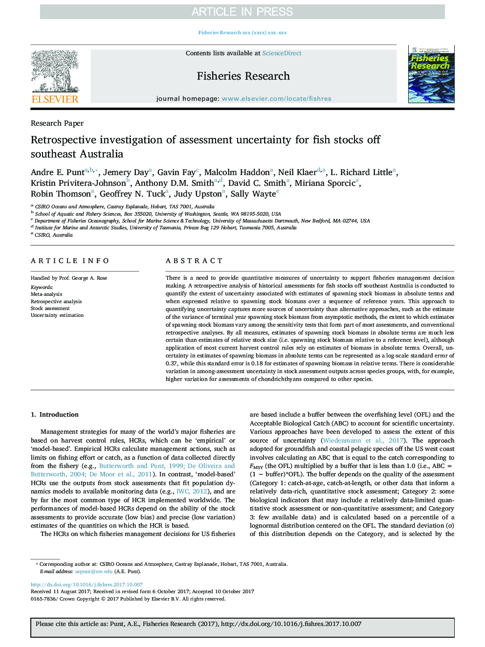 Retrospective investigation of assessment uncertainty for fish stocks off southeast Australia