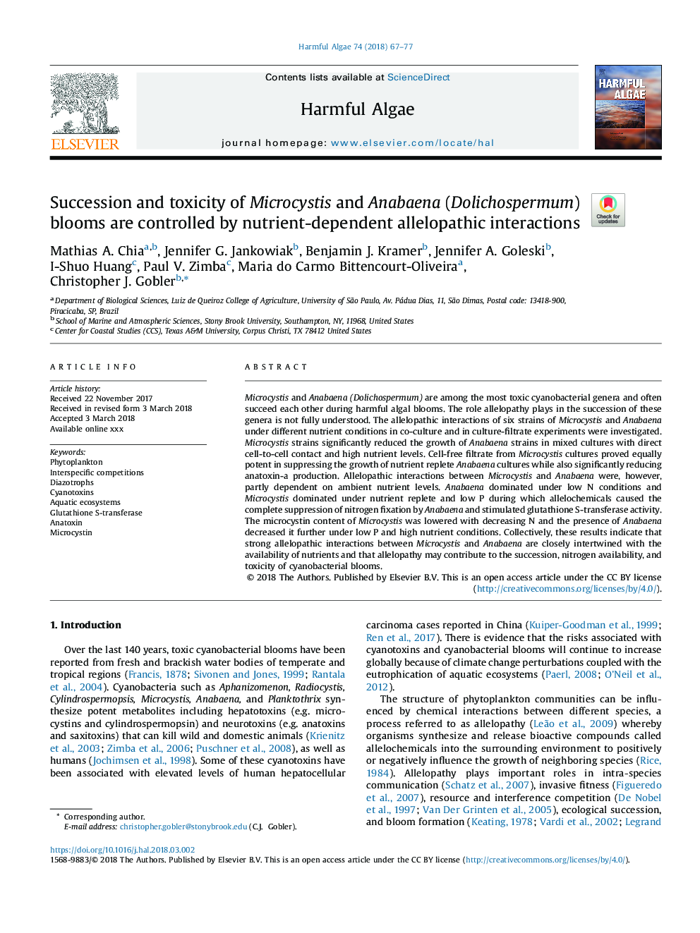 Succession and toxicity of Microcystis and Anabaena (Dolichospermum) blooms are controlled by nutrient-dependent allelopathic interactions