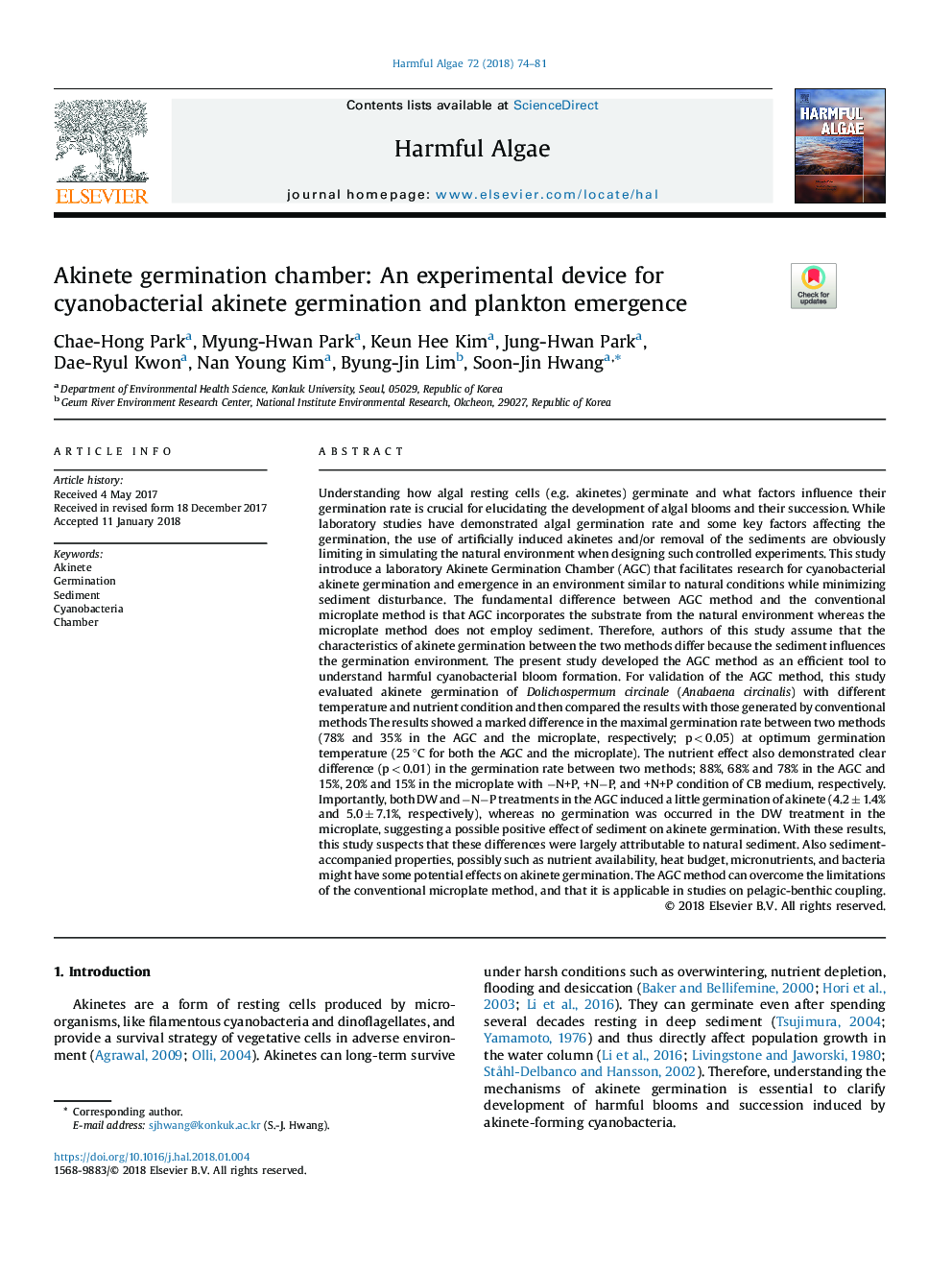 Akinete germination chamber: An experimental device for cyanobacterial akinete germination and plankton emergence