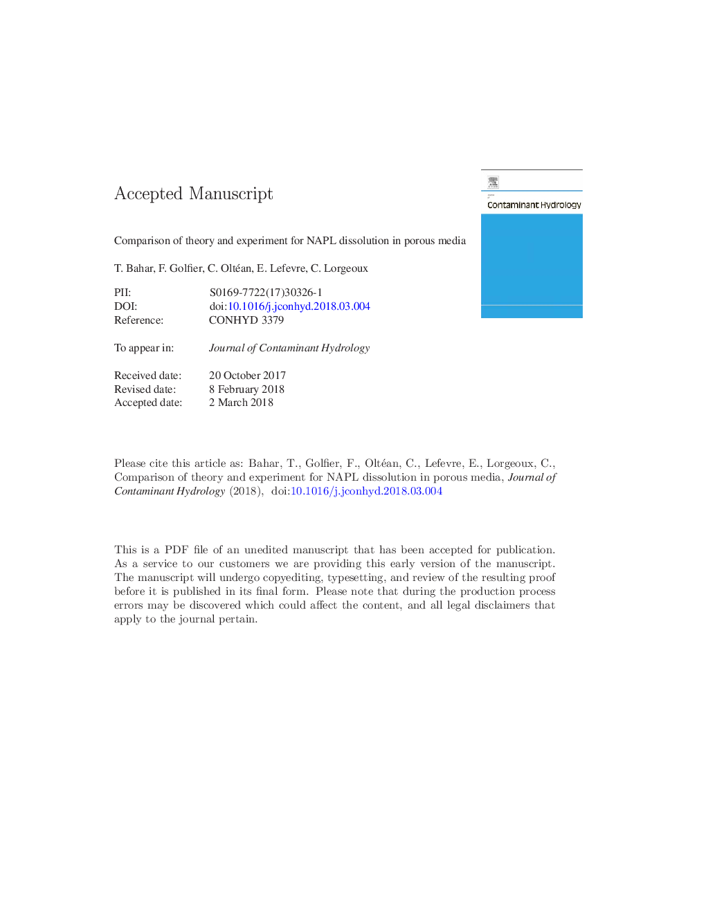 Comparison of theory and experiment for NAPL dissolution in porous media