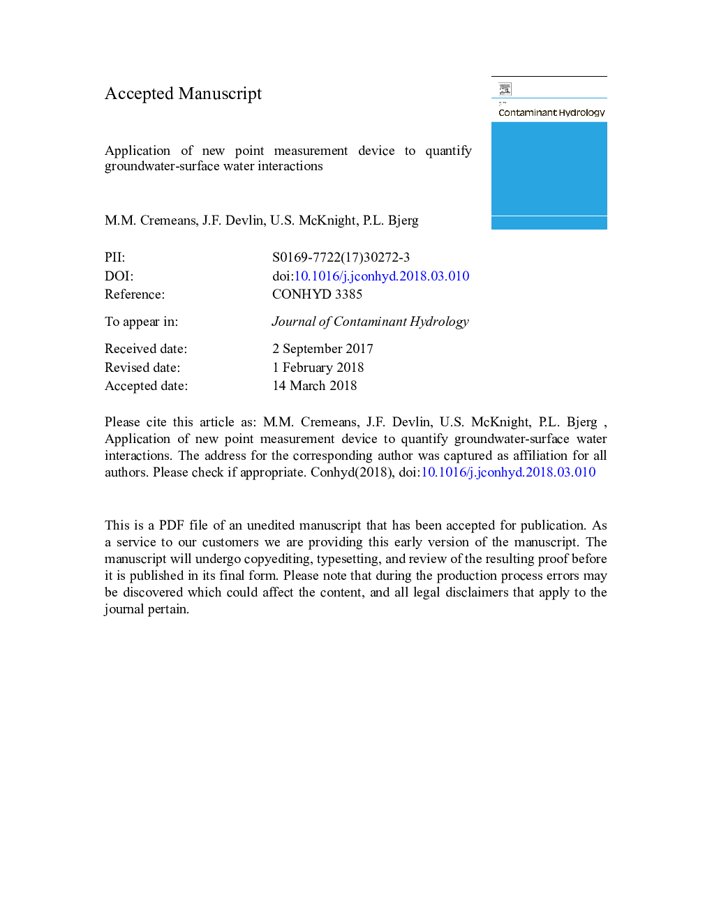 Application of new point measurement device to quantify groundwater-surface water interactions