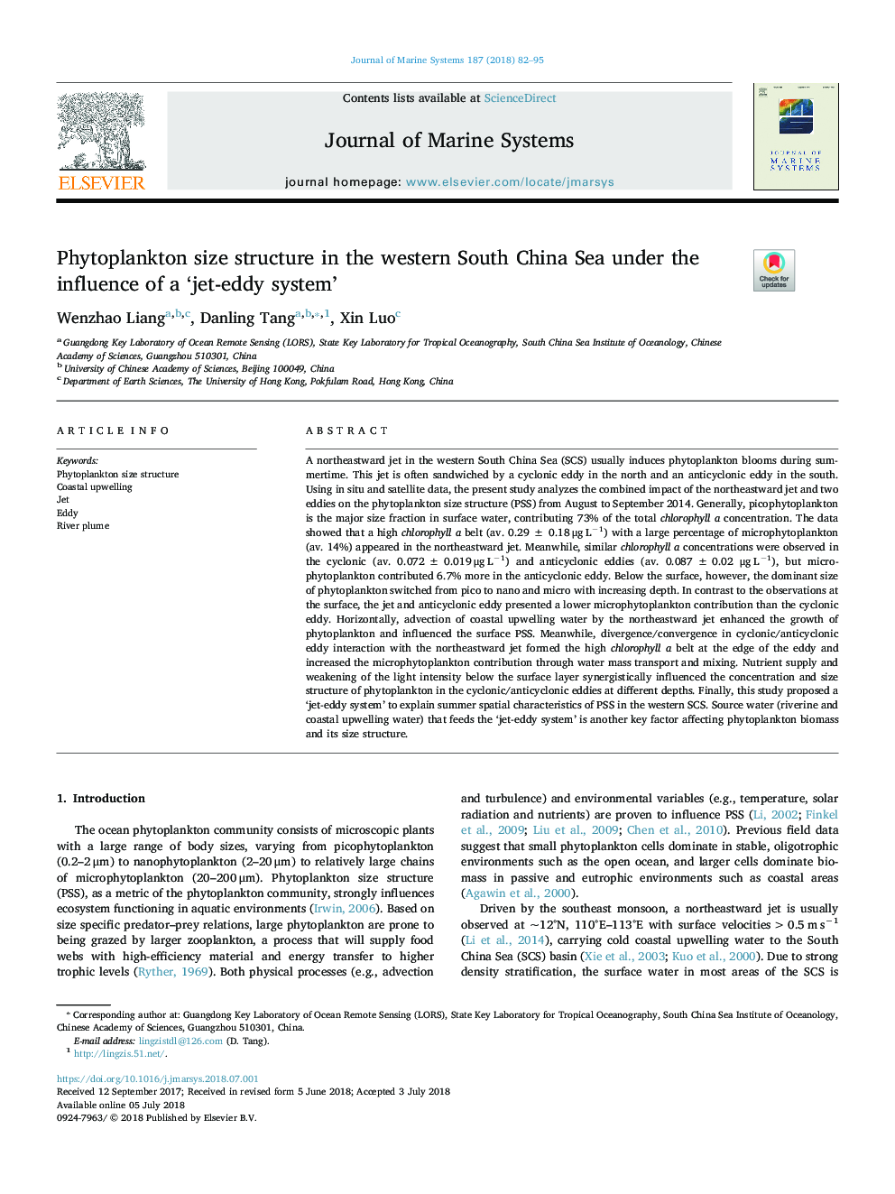 Phytoplankton size structure in the western South China Sea under the influence of a 'jet-eddy system'