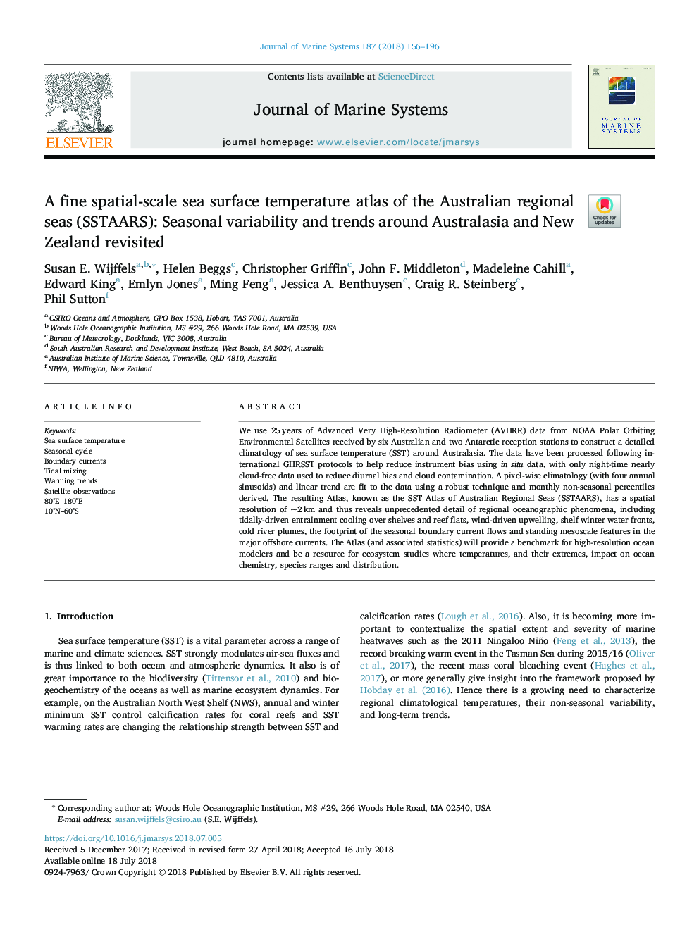 A fine spatial-scale sea surface temperature atlas of the Australian regional seas (SSTAARS): Seasonal variability and trends around Australasia and New Zealand revisited