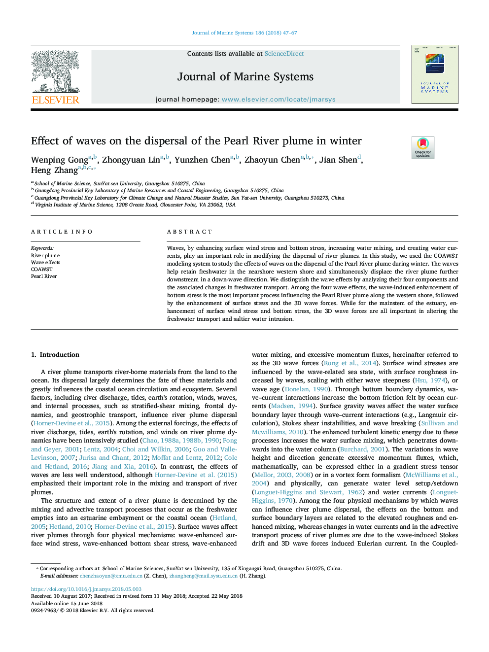 Effect of waves on the dispersal of the Pearl River plume in winter