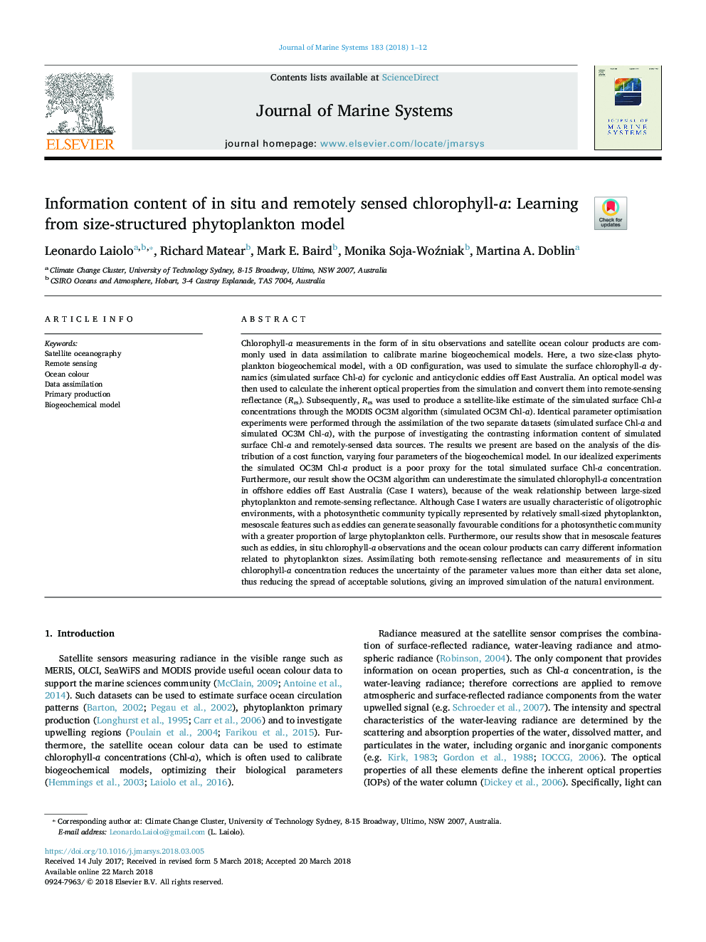 Information content of in situ and remotely sensed chlorophyll-a: Learning from size-structured phytoplankton model