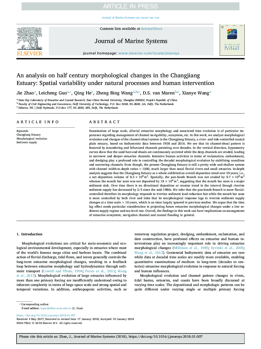 تجزیه و تحلیل تغییرات مورفولوژیکی نیم قرن در رودخانه چانگ لیانگ: تنوع فضایی در فرایندهای طبیعی و دخالت 