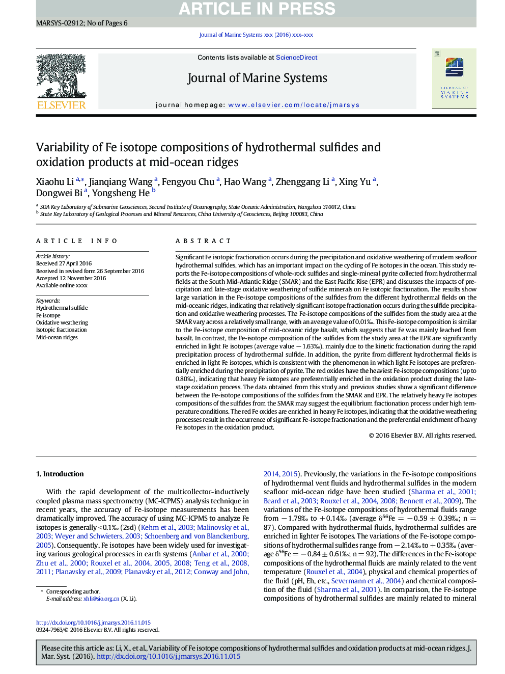 Variability of Fe isotope compositions of hydrothermal sulfides and oxidation products at mid-ocean ridges
