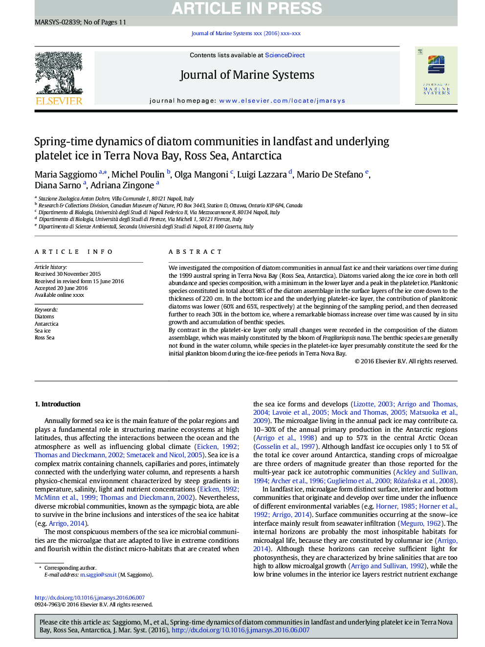 Spring-time dynamics of diatom communities in landfast and underlying platelet ice in Terra Nova Bay, Ross Sea, Antarctica