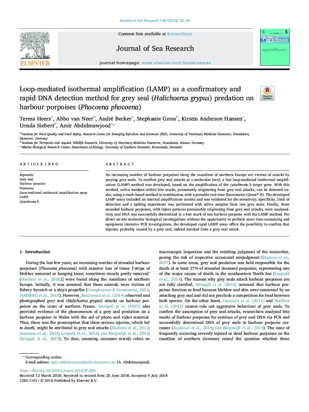 Loop-mediated isothermal amplification (LAMP) as a confirmatory and rapid DNA detection method for grey seal (Halichoerus grypus) predation on harbour porpoises (Phocoena phocoena)