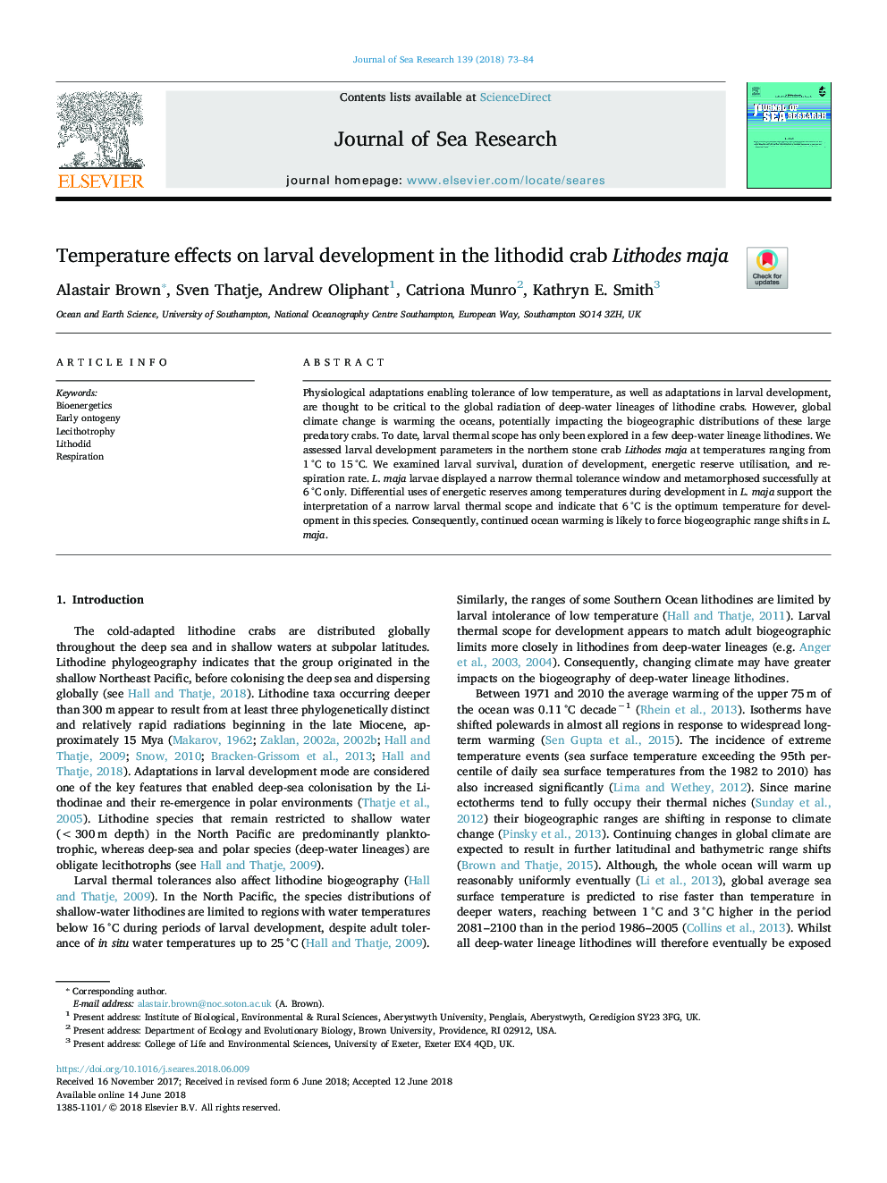 Temperature effects on larval development in the lithodid crab Lithodes maja