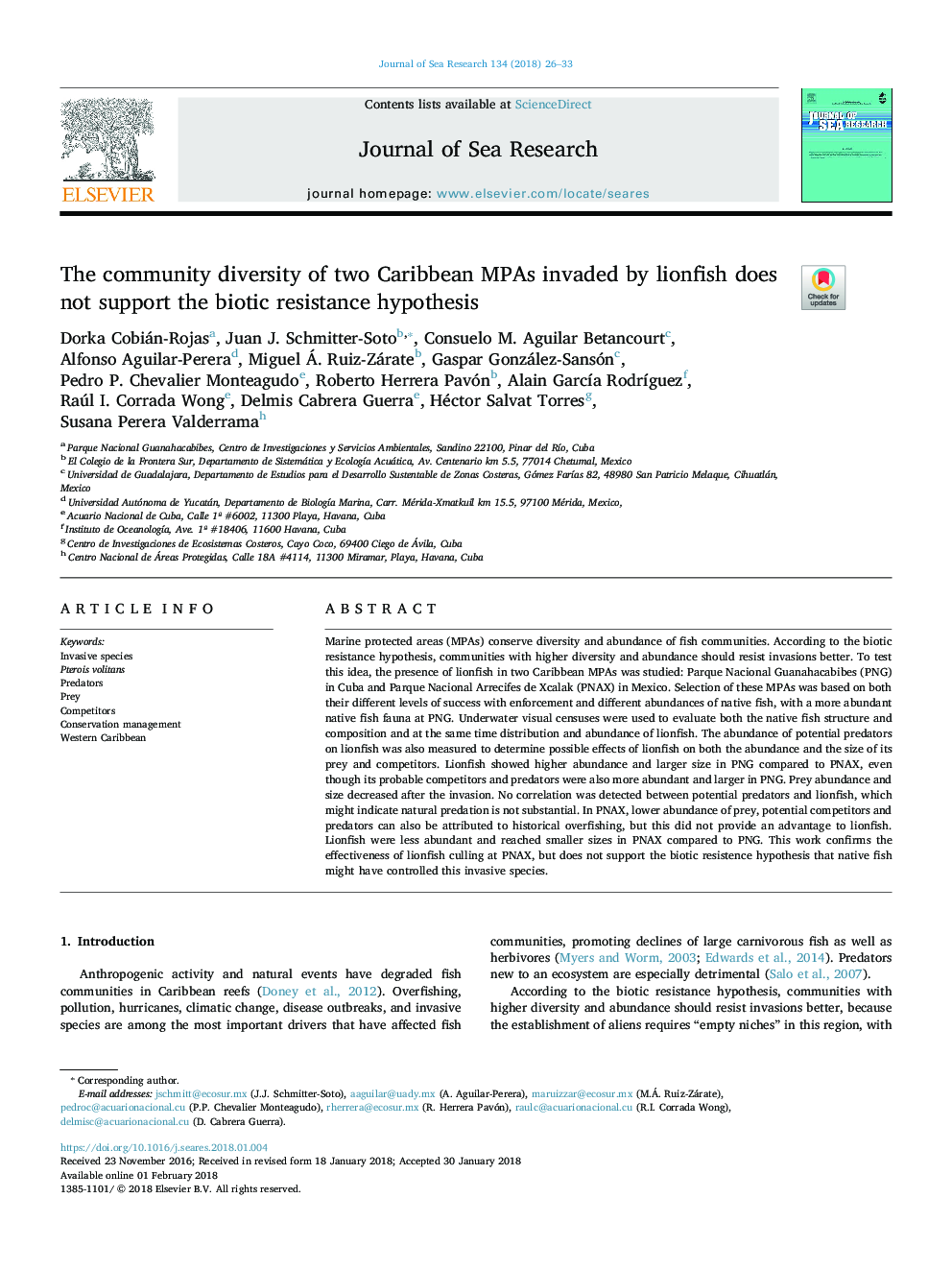 The community diversity of two Caribbean MPAs invaded by lionfish does not support the biotic resistance hypothesis