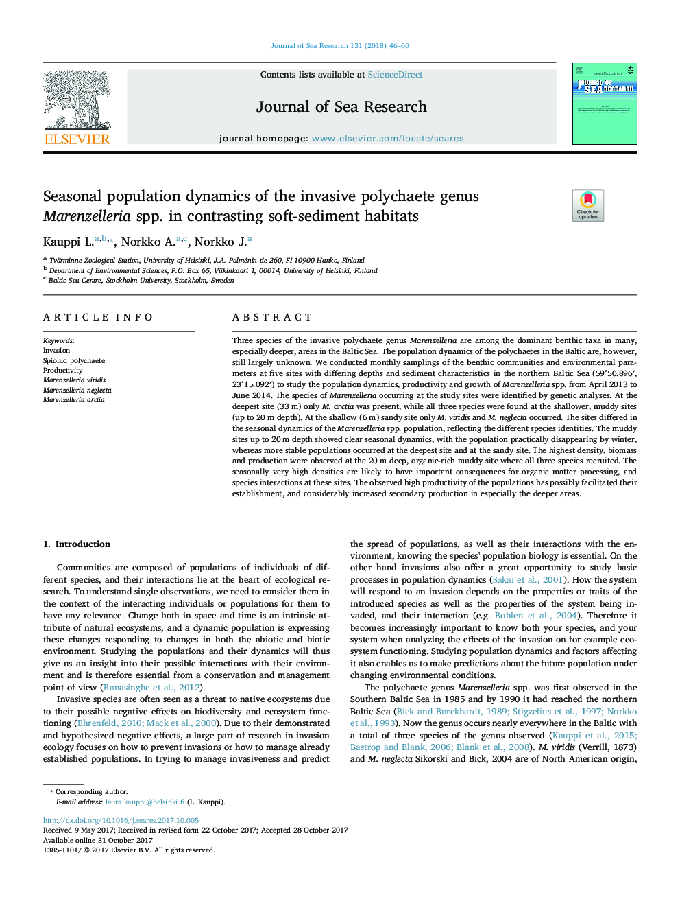 Seasonal population dynamics of the invasive polychaete genus Marenzelleria spp. in contrasting soft-sediment habitats