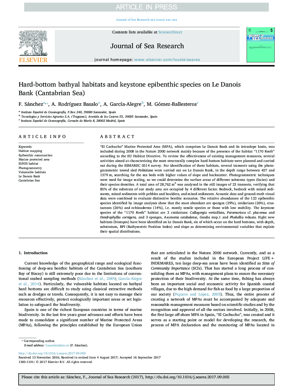 Hard-bottom bathyal habitats and keystone epibenthic species on Le Danois Bank (Cantabrian Sea)