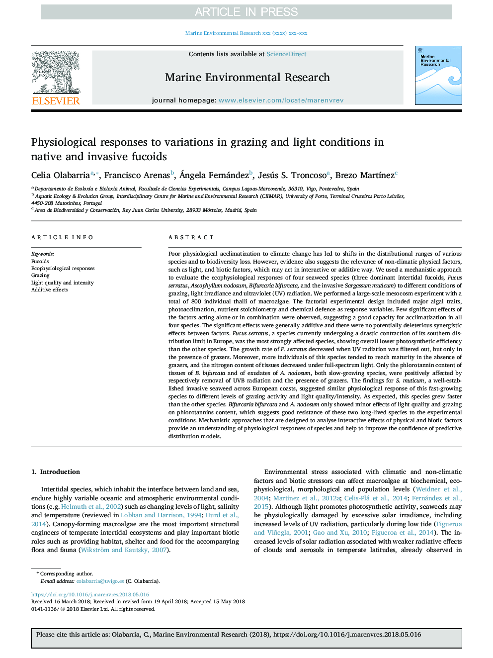 Physiological responses to variations in grazing and light conditions in native and invasive fucoids