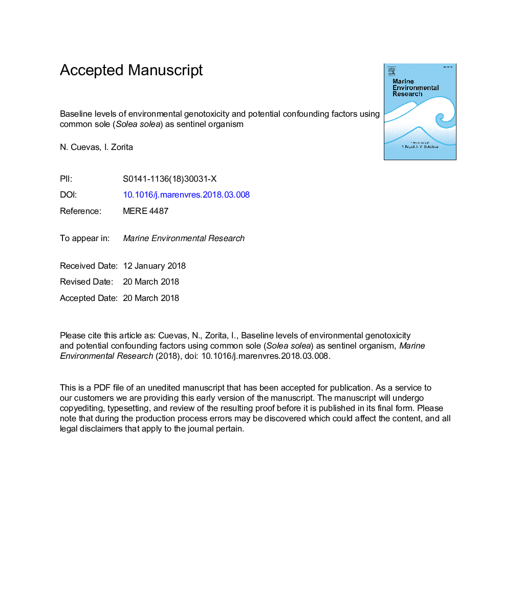 Baseline levels of environmental genotoxicity and potential confounding factors using common sole (Solea solea) as sentinel organism