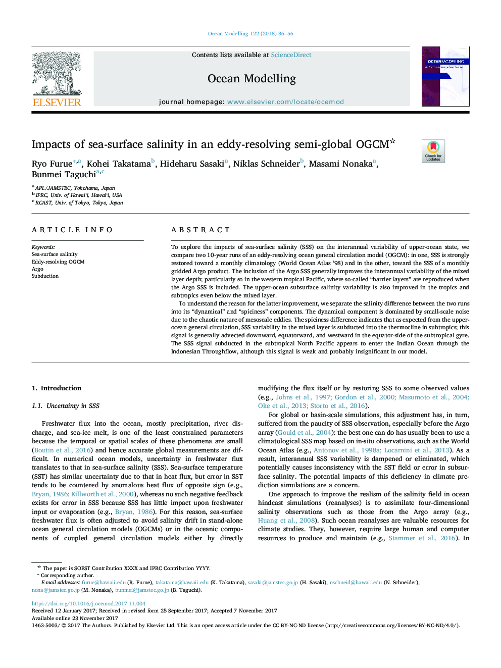 Impacts of sea-surface salinity in an eddy-resolving semi-global OGCM