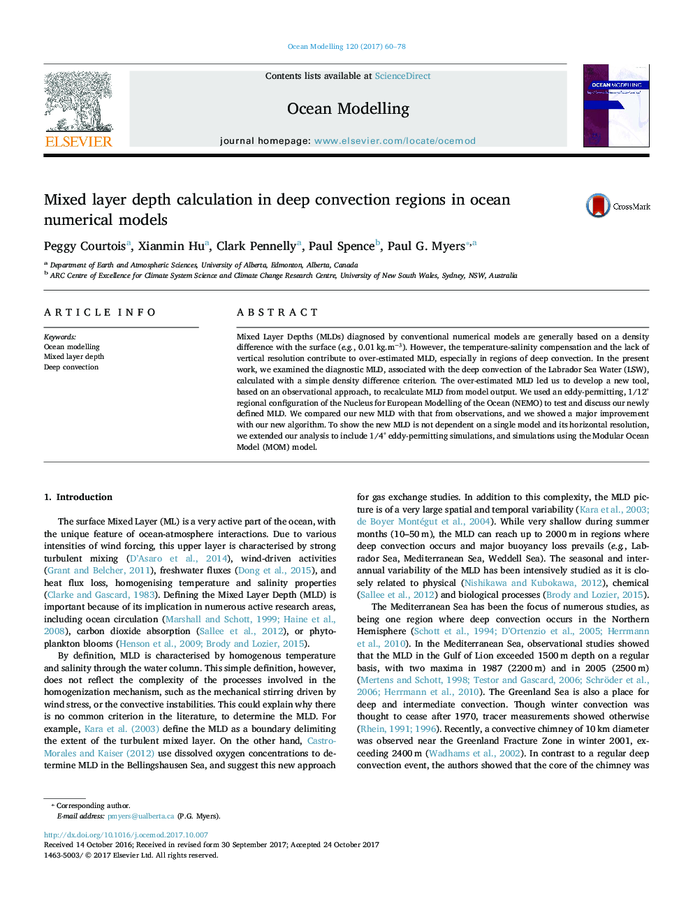 Mixed layer depth calculation in deep convection regions in ocean numerical models