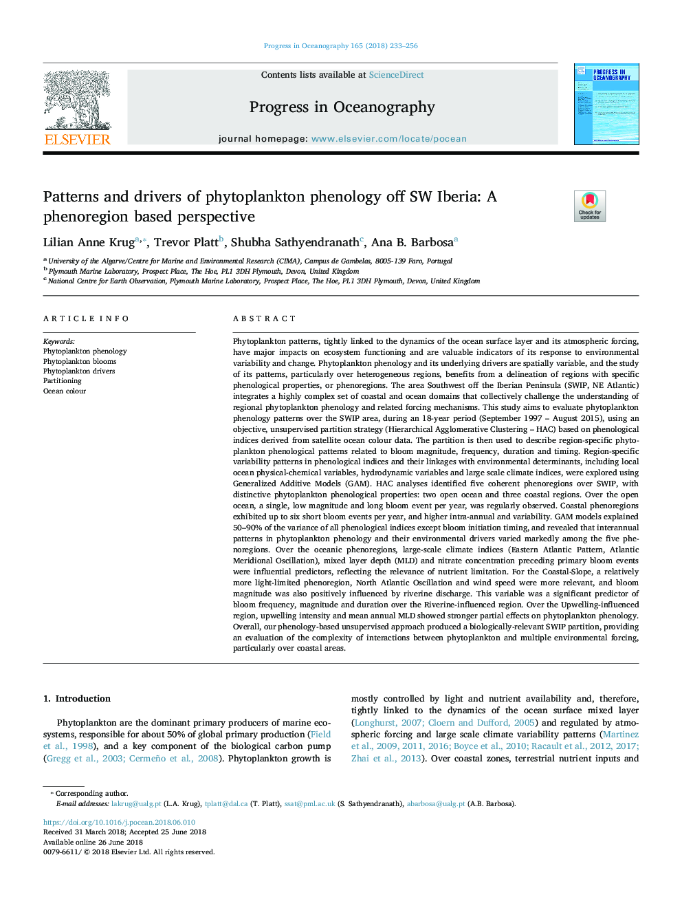 Patterns and drivers of phytoplankton phenology off SW Iberia: A phenoregion based perspective