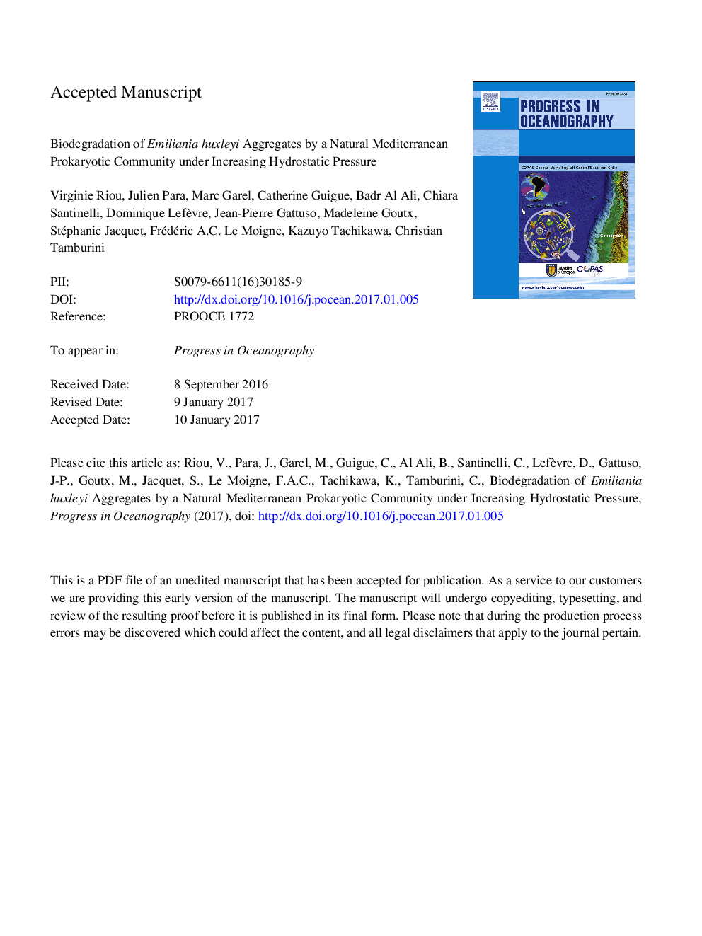 Biodegradation of Emiliania huxleyi aggregates by a natural Mediterranean prokaryotic community under increasing hydrostatic pressure