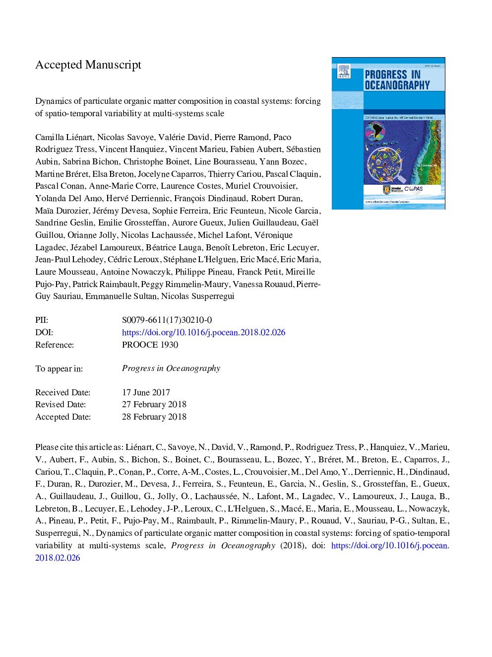 Dynamics of particulate organic matter composition in coastal systems: Forcing of spatio-temporal variability at multi-systems scale