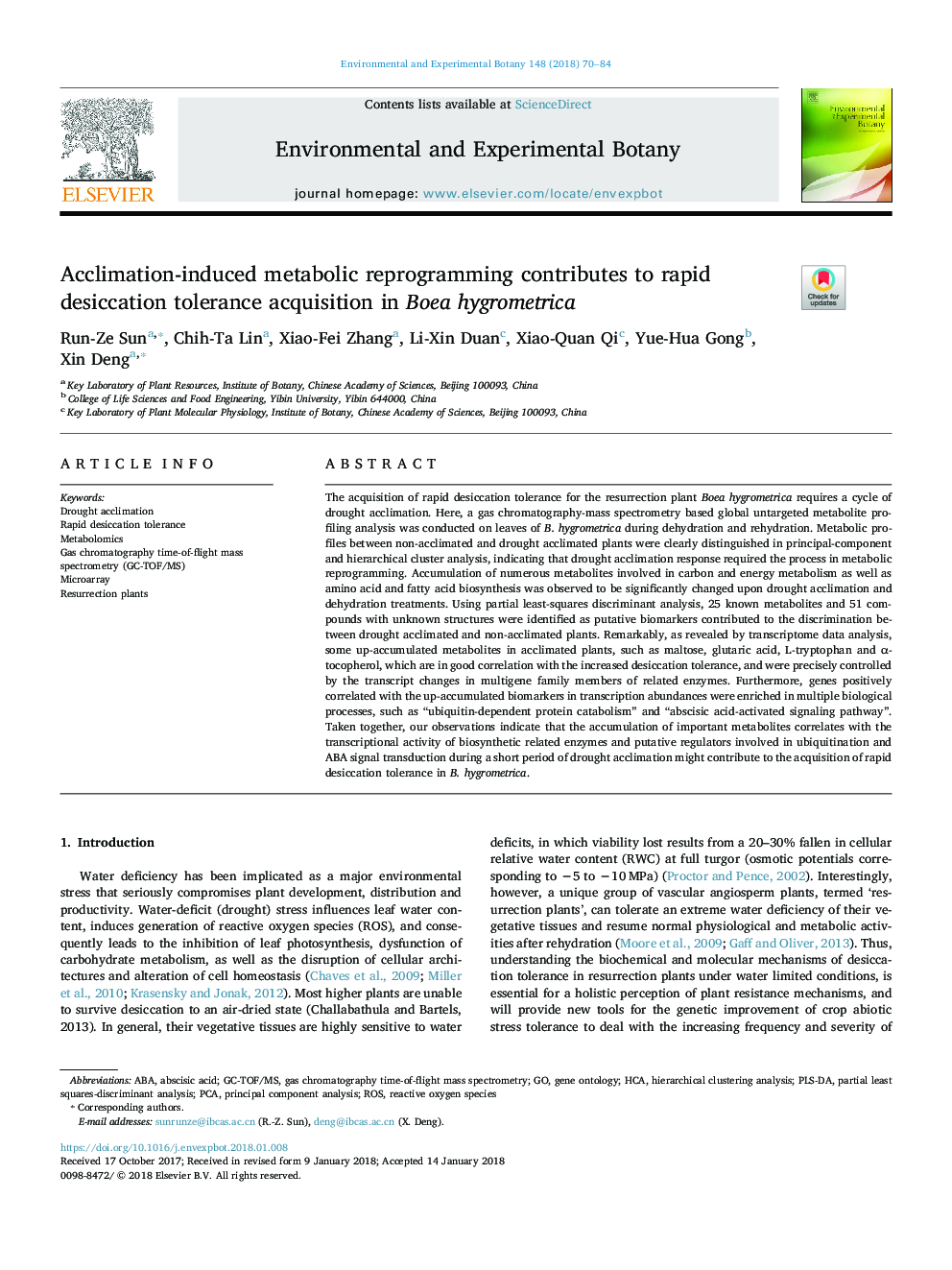 Acclimation-induced metabolic reprogramming contributes to rapid desiccation tolerance acquisition in Boea hygrometrica