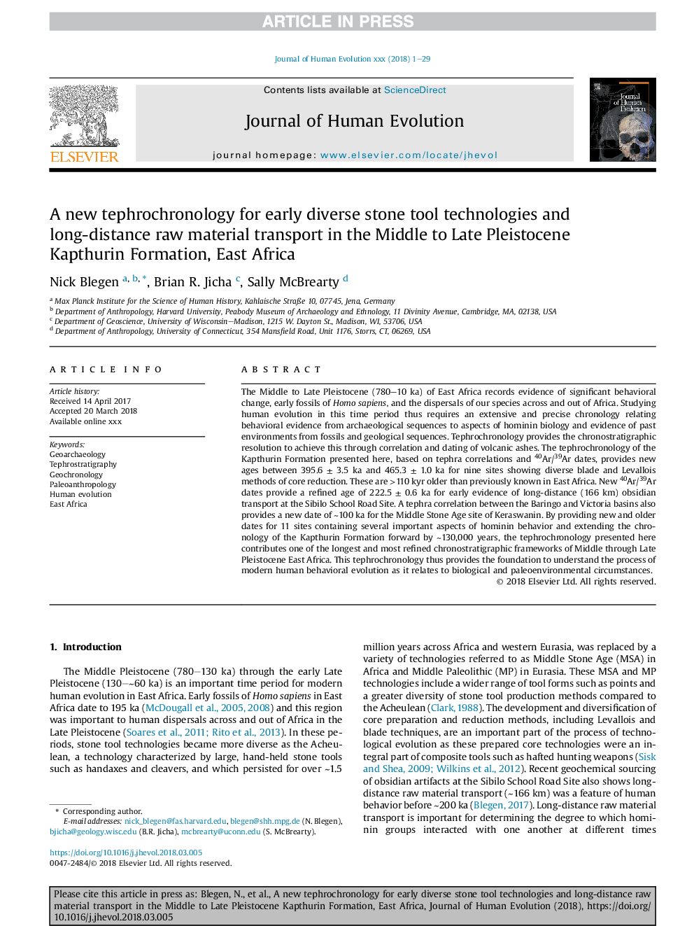 A new tephrochronology for early diverse stone tool technologies and long-distance raw material transport in the Middle to Late Pleistocene Kapthurin Formation, East Africa