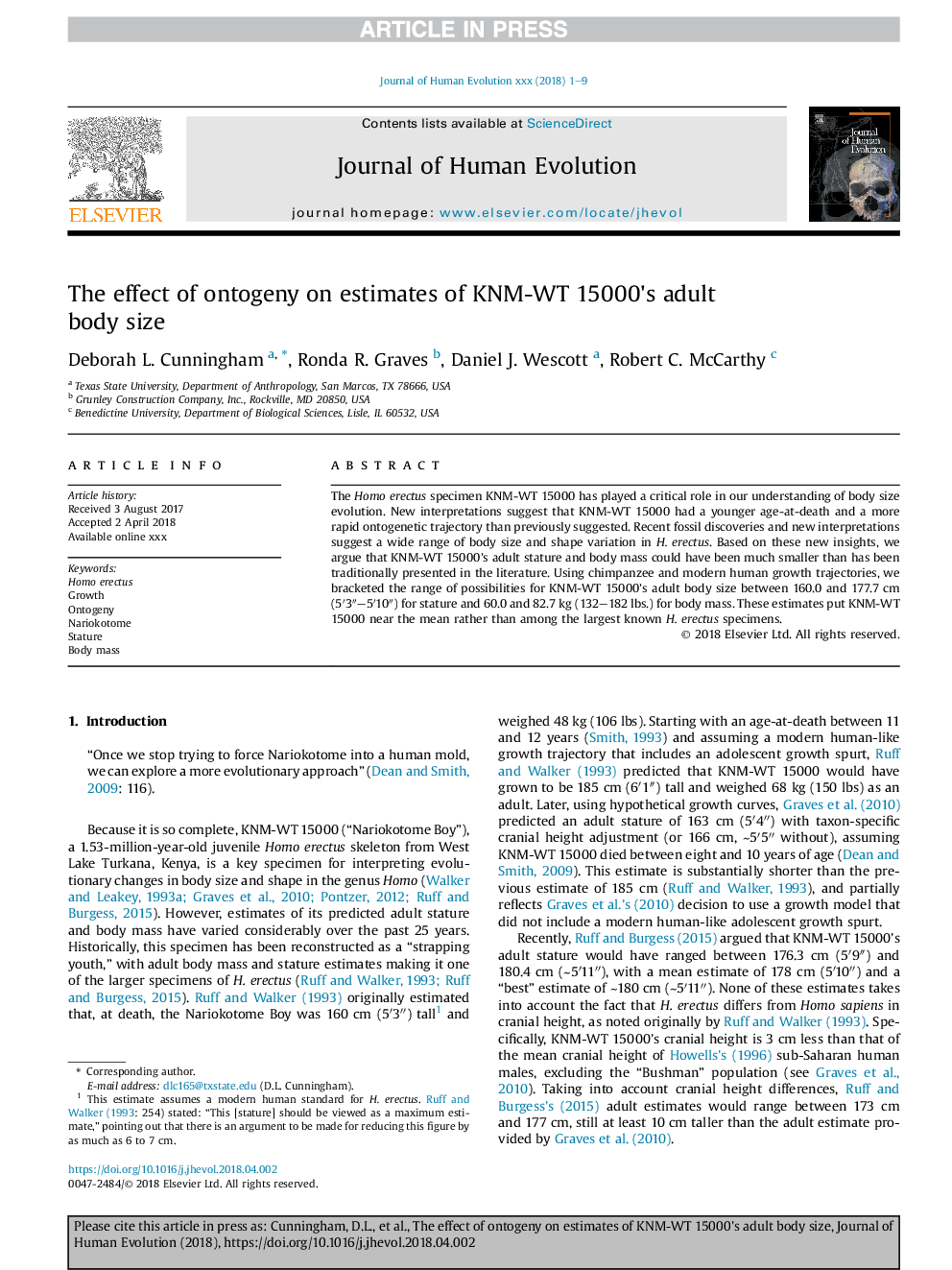 The effect of ontogeny on estimates of KNM-WT 15000's adult body size