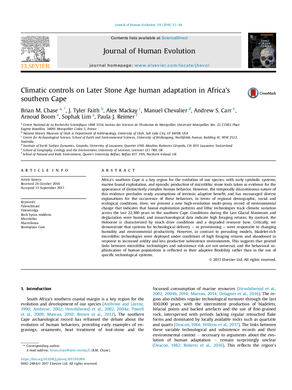 Climatic controls on Later Stone Age human adaptation in Africa's southern Cape