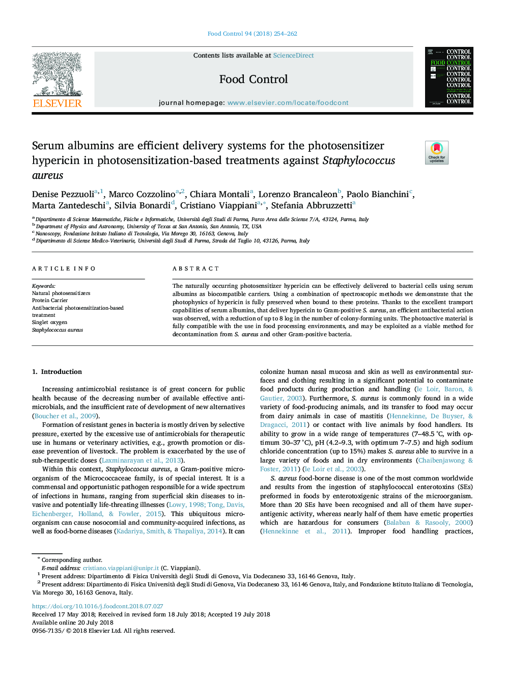 Serum albumins are efficient delivery systems for the photosensitizer hypericin in photosensitization-based treatments against Staphylococcus aureus