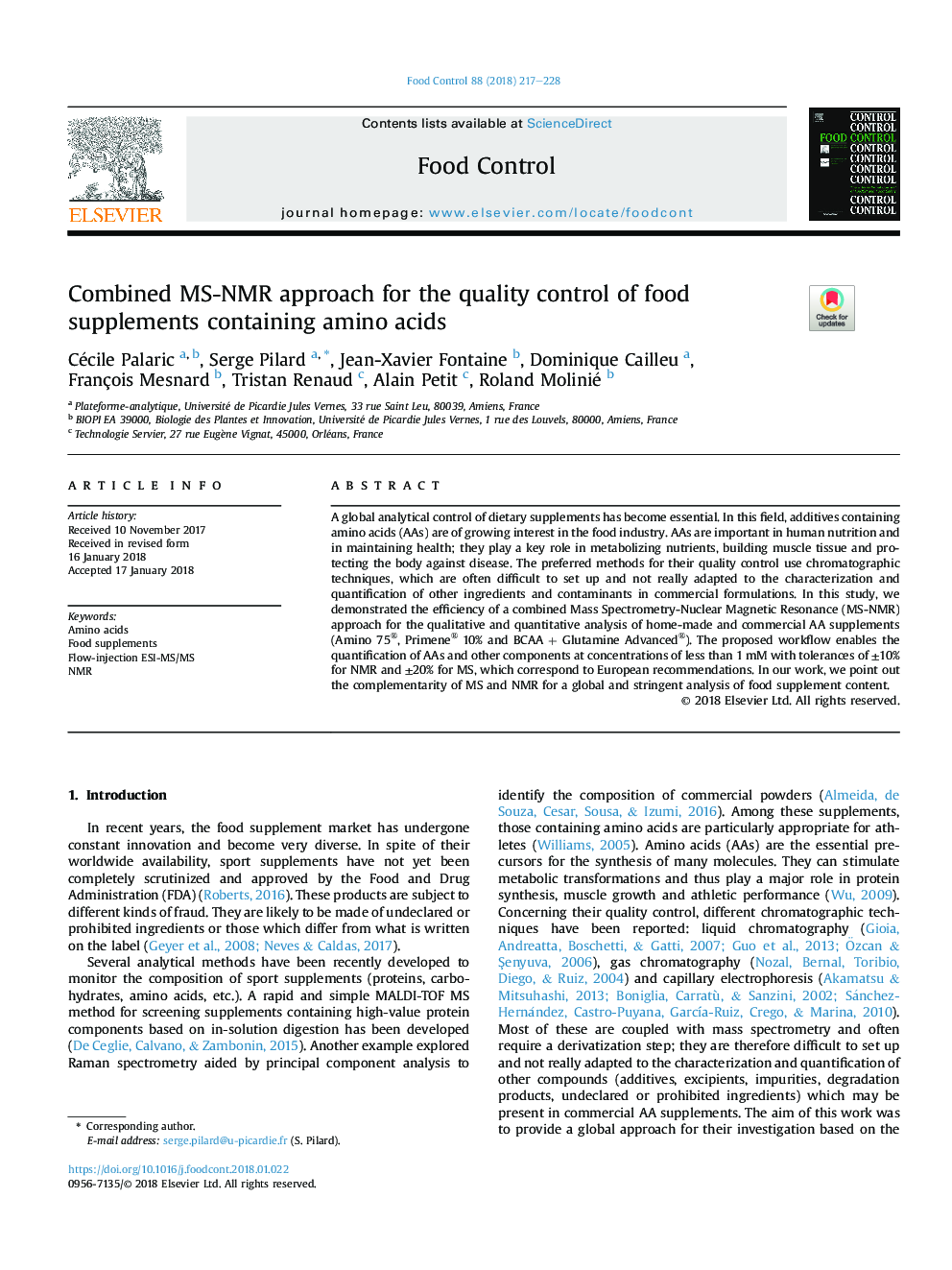 Combined MS-NMR approach for the quality control of food supplements containing amino acids