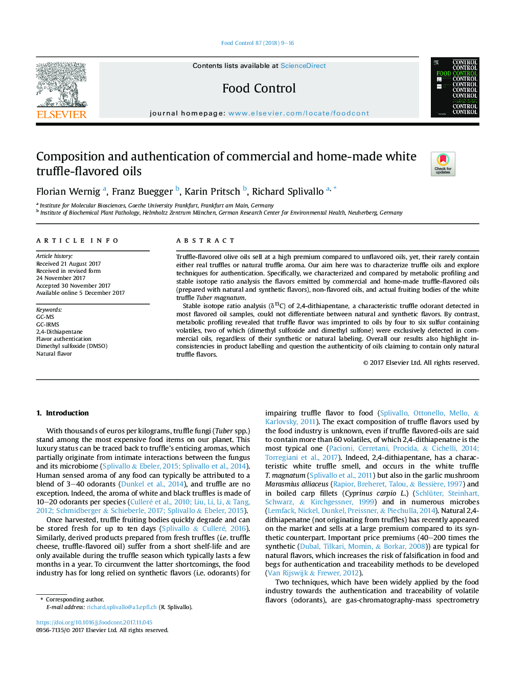 Composition and authentication of commercial and home-made white truffle-flavored oils