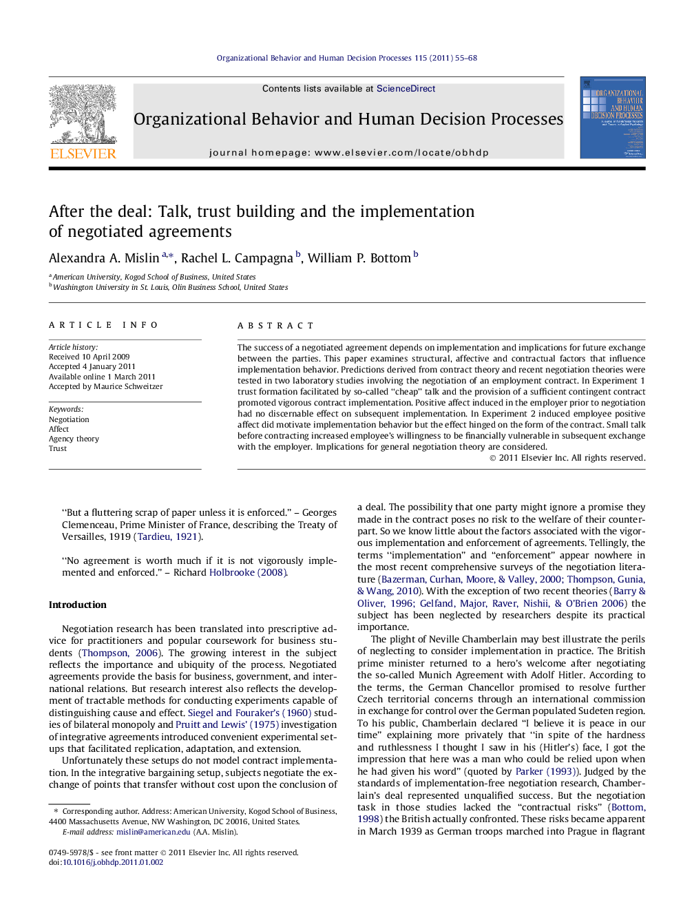 After the deal: Talk, trust building and the implementation of negotiated agreements