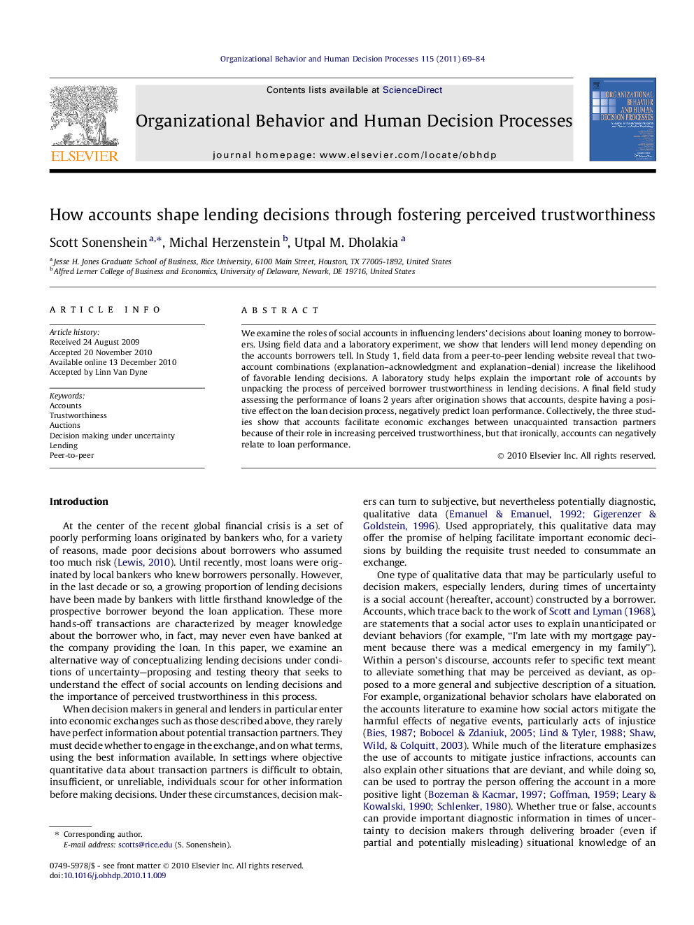 How accounts shape lending decisions through fostering perceived trustworthiness