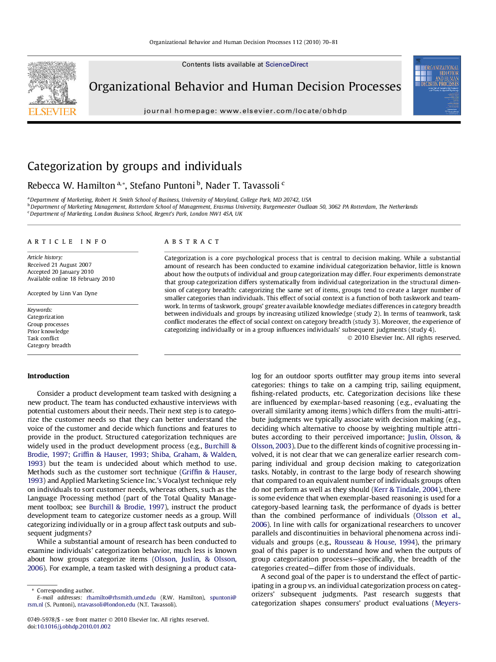 Categorization by groups and individuals