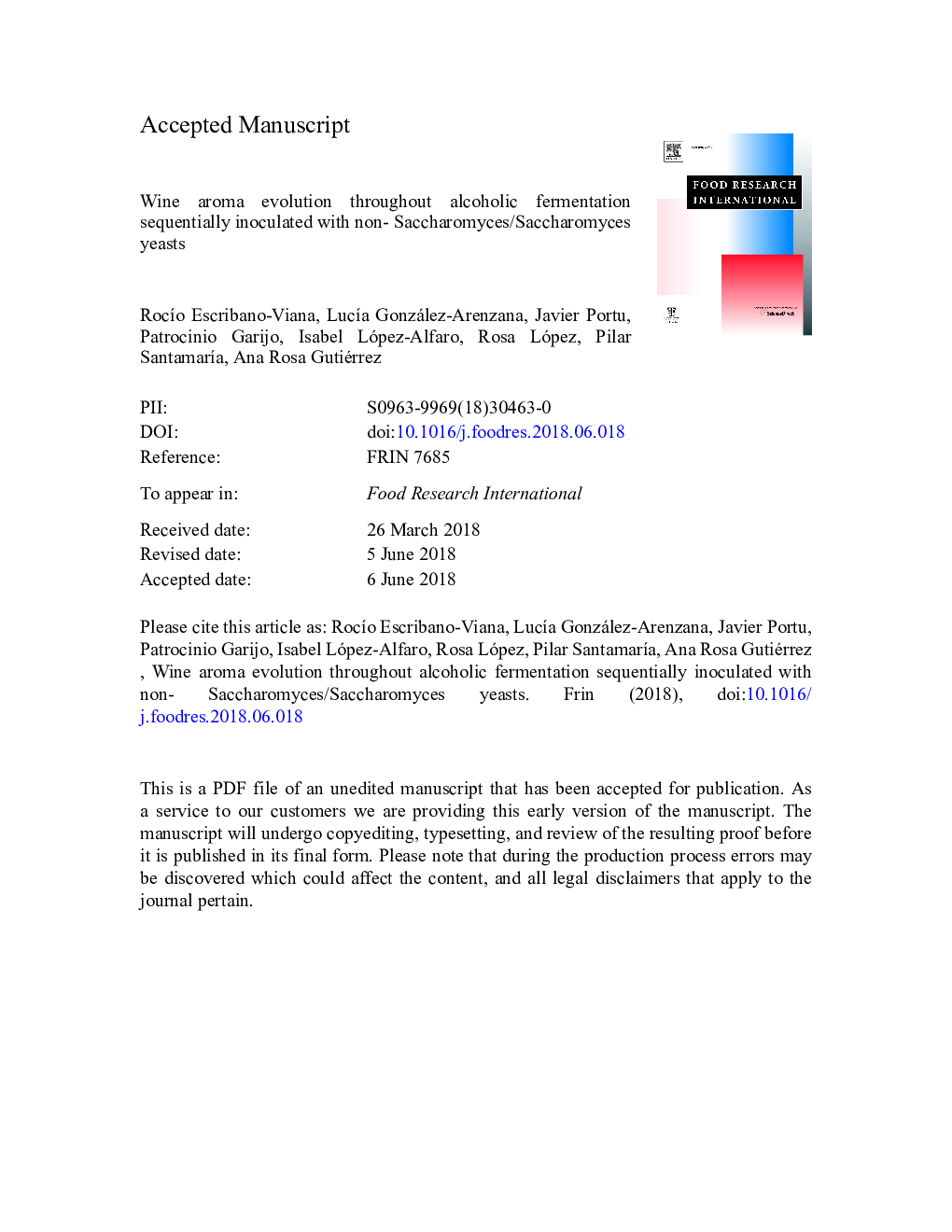 Wine aroma evolution throughout alcoholic fermentation sequentially inoculated with non- Saccharomyces/Saccharomyces yeasts