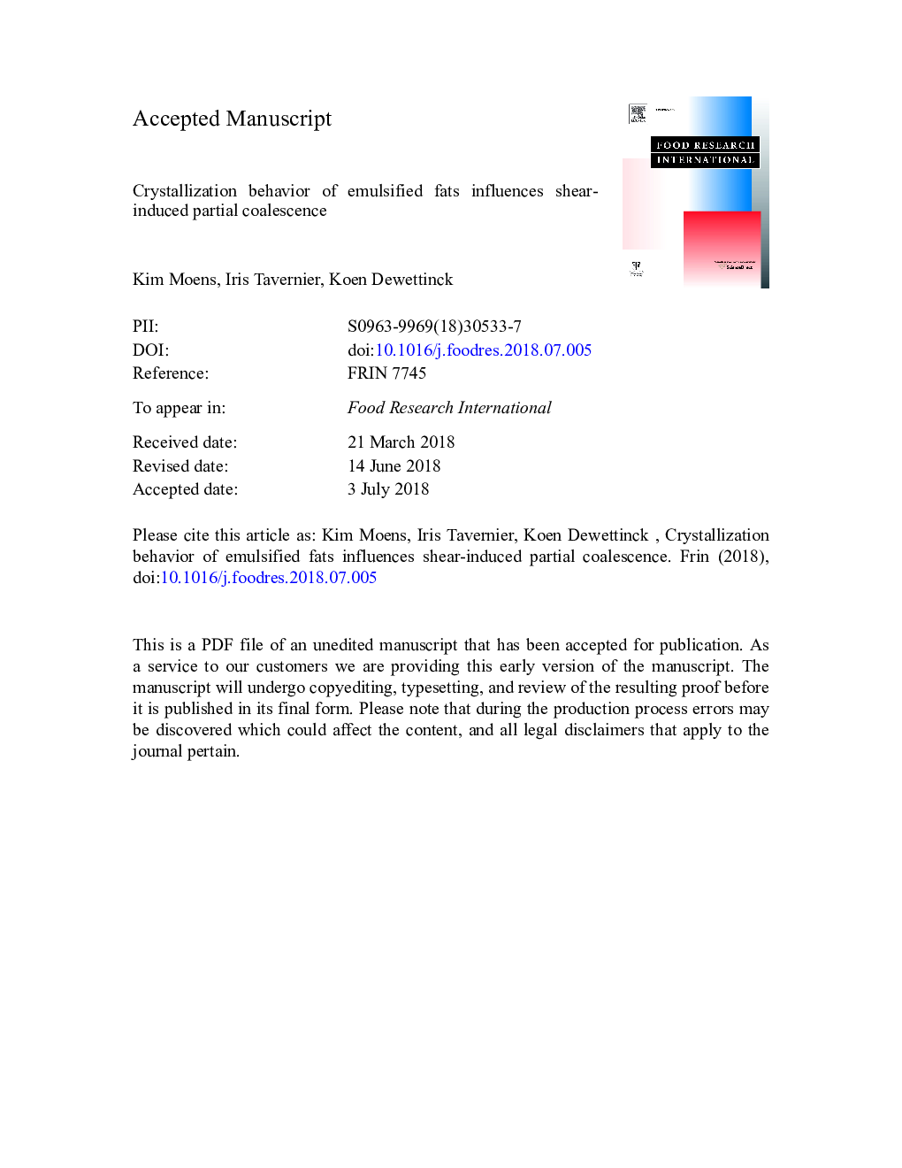 Crystallization behavior of emulsified fats influences shear-induced partial coalescence