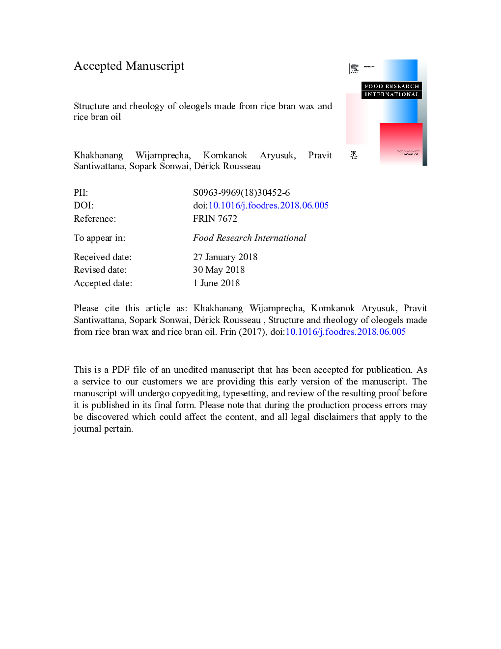 Structure and rheology of oleogels made from rice bran wax and rice bran oil