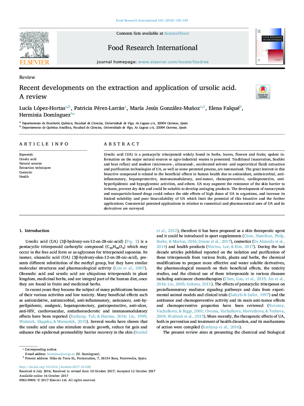 Recent developments on the extraction and application of ursolic acid. A review