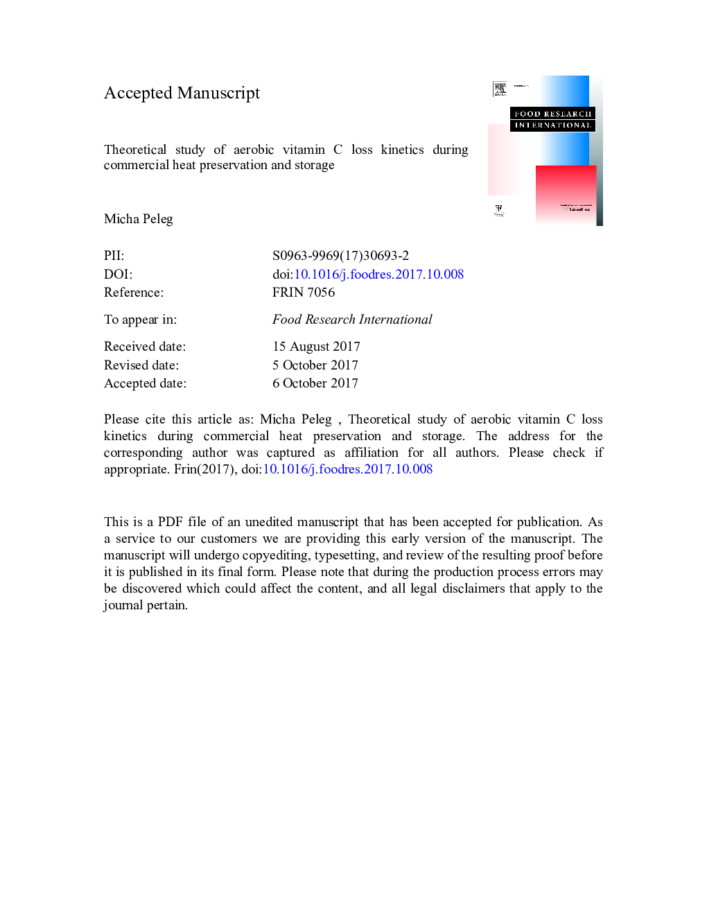 Theoretical study of aerobic vitamin C loss kinetics during commercial heat preservation and storage