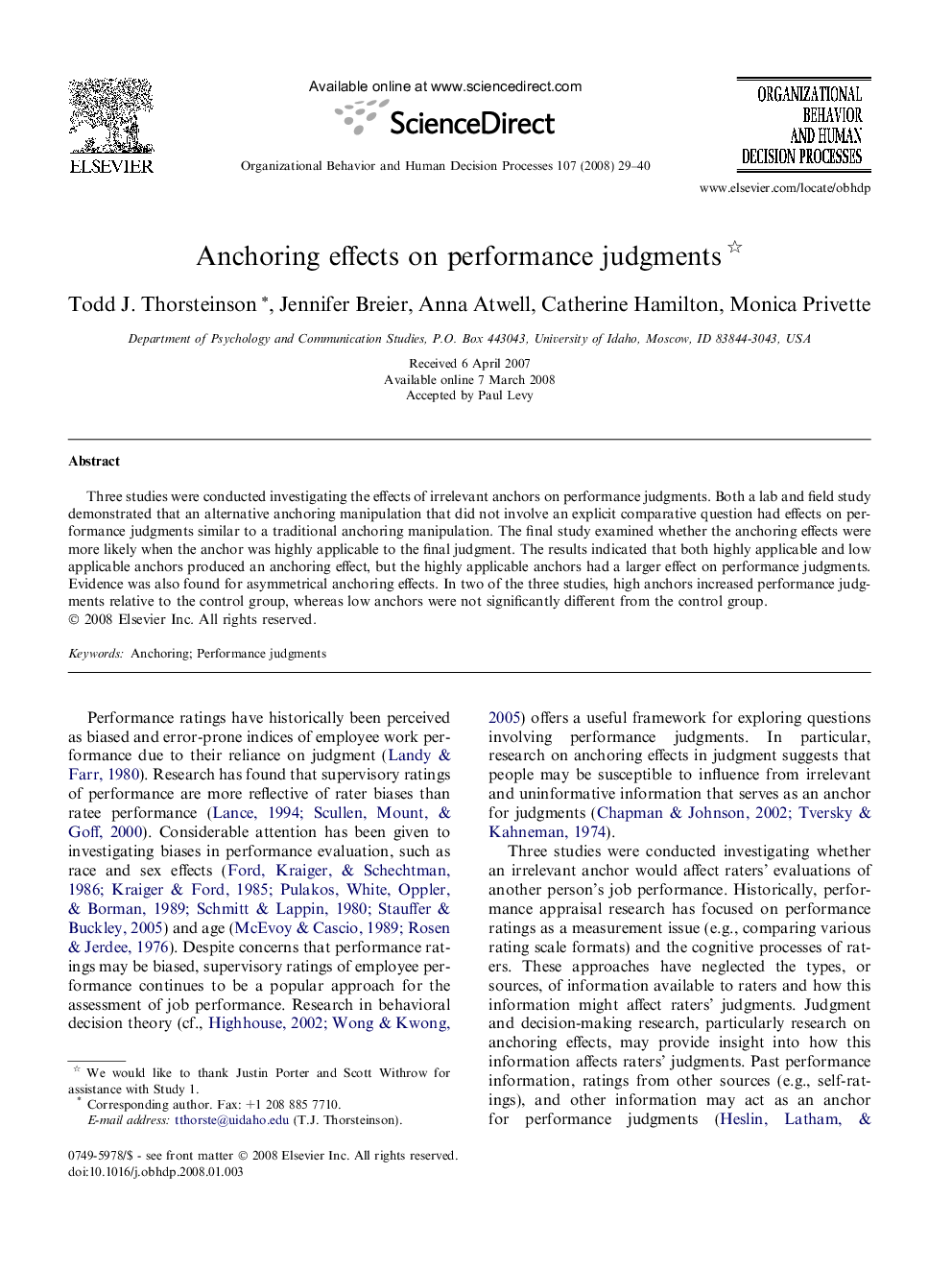 Anchoring effects on performance judgments 