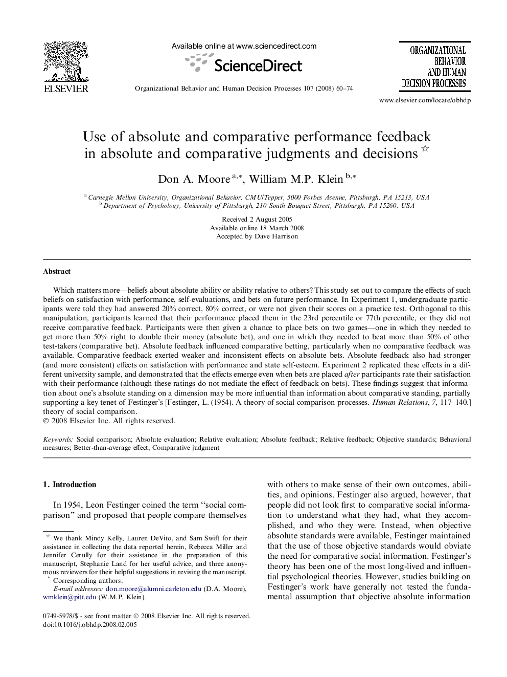 Use of absolute and comparative performance feedback in absolute and comparative judgments and decisions 