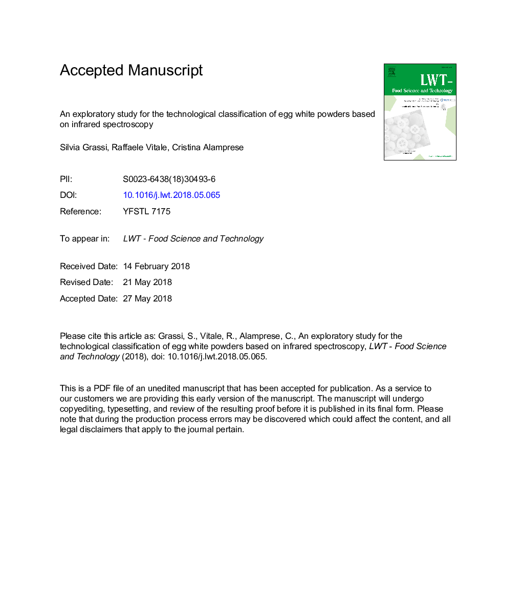 An exploratory study for the technological classification of egg white powders based on infrared spectroscopy