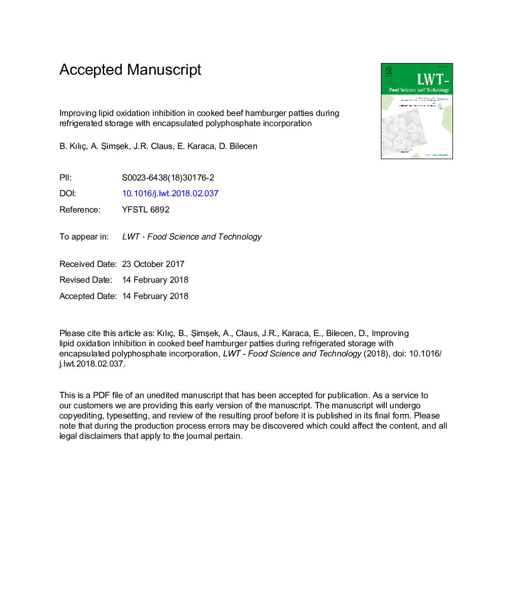 Improving lipid oxidation inhibition in cooked beef hamburger patties during refrigerated storage with encapsulated polyphosphate incorporation