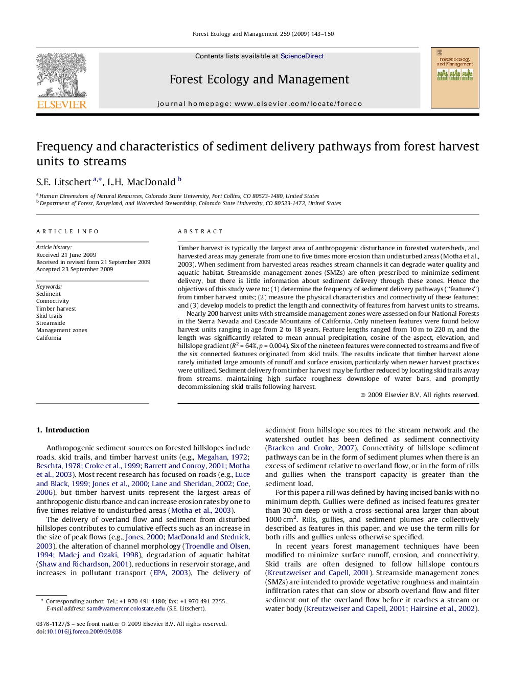 Frequency and characteristics of sediment delivery pathways from forest harvest units to streams