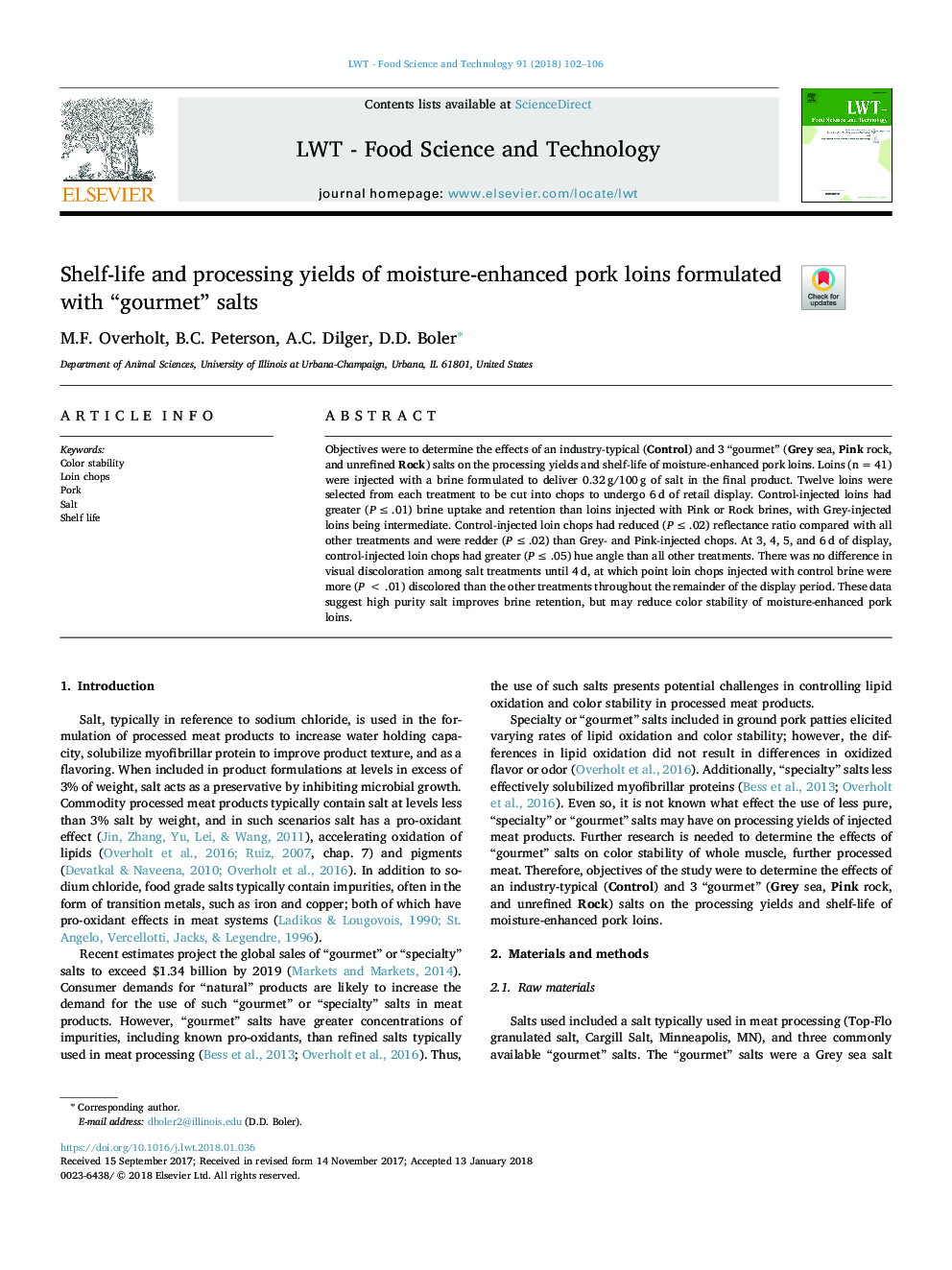 Shelf-life and processing yields of moisture-enhanced pork loins formulated with “gourmet” salts