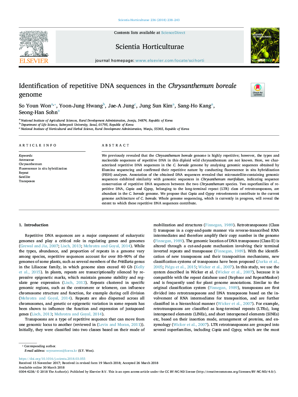 Identification of repetitive DNA sequences in the Chrysanthemum boreale genome