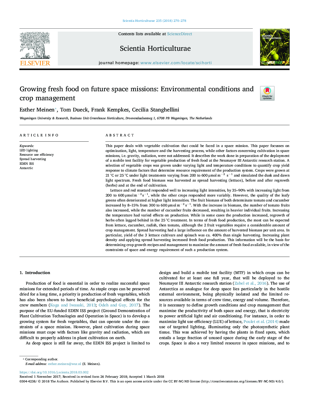 رشد مواد غذایی تازه در ماموریت های فضایی آینده: شرایط محیطی و مدیریت 